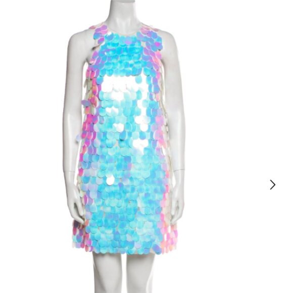 NWT Aidan Mattox Iridescent Sequin Mini Dress, Shift Sleeveless Party Sparkle - Picture 2 of 5